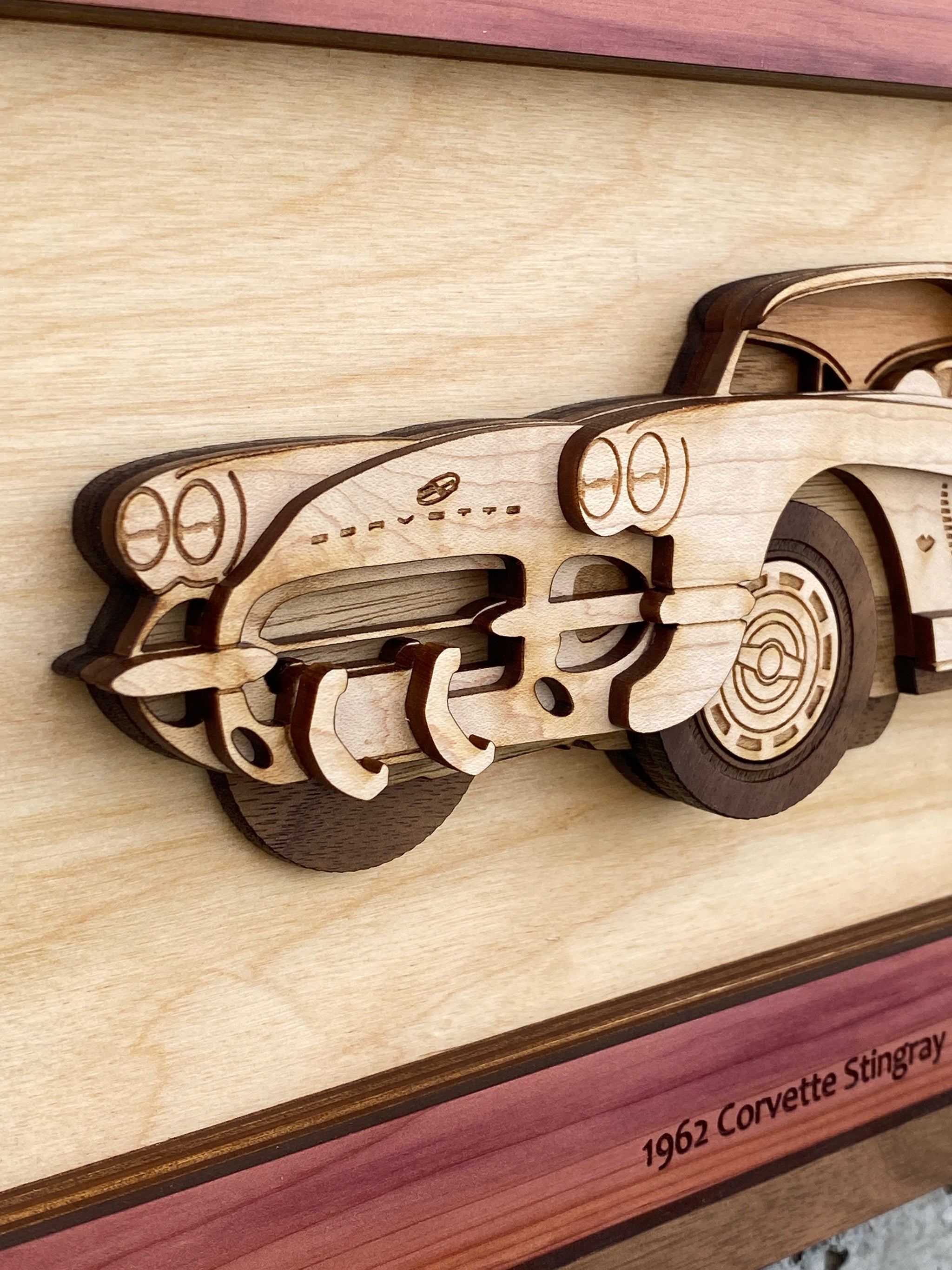 【最終価格】Vintageヴィンテージ特大デザインフレーム木製ミッドセンチュリー 1962 Corvette Wood Plaque – W.K. Wilson
