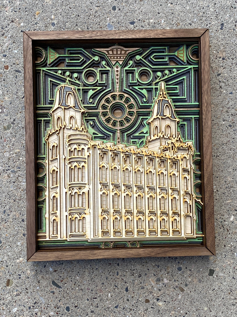 Manti Utah Temple Layered Wood Plaque - version 02