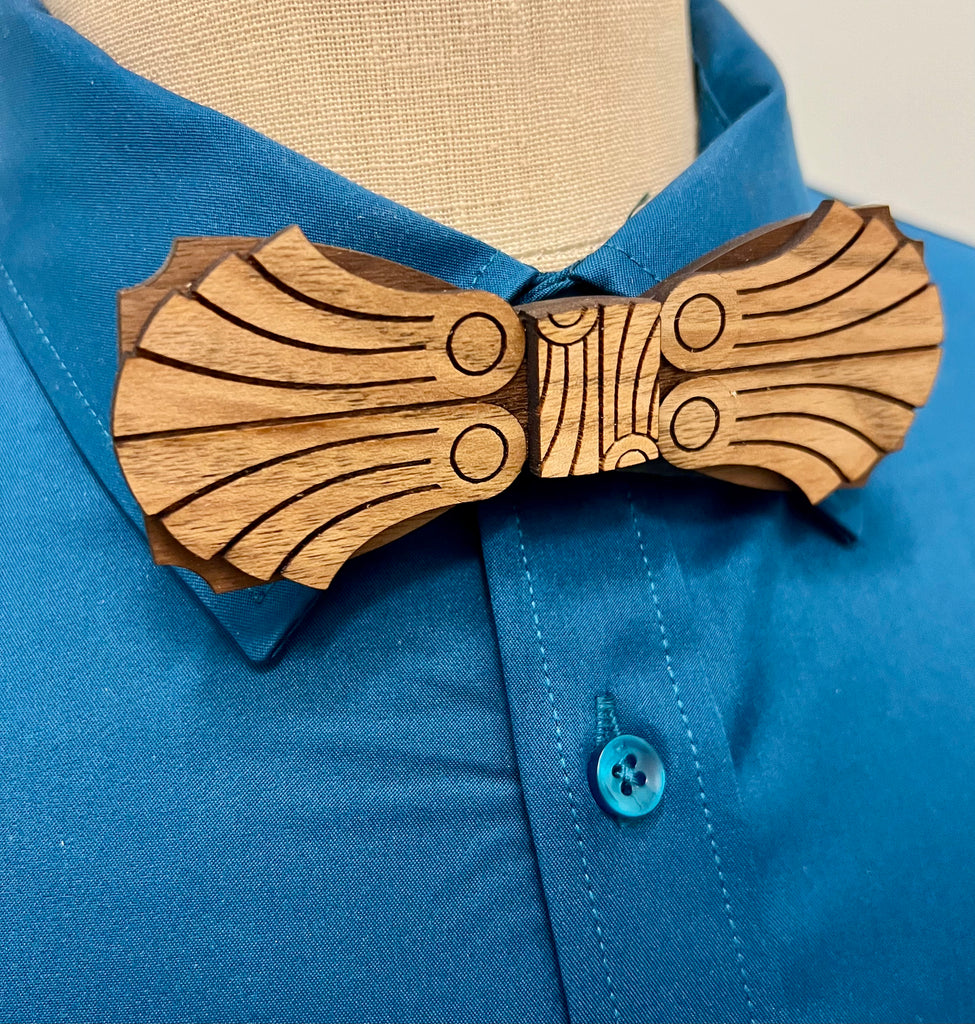 Maurice - Butternut and Walnut Wood Art Deco Bow Tie