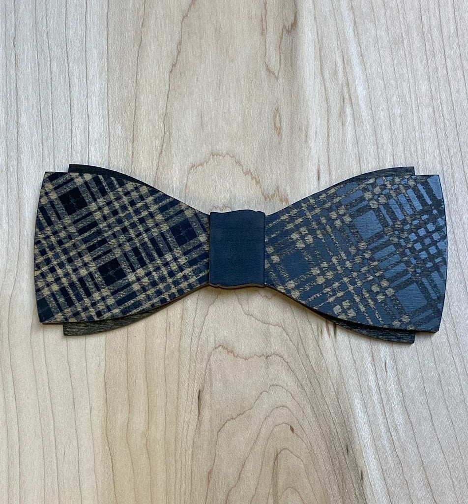 Tilton Black - Plaid Design Wood Bow Tie