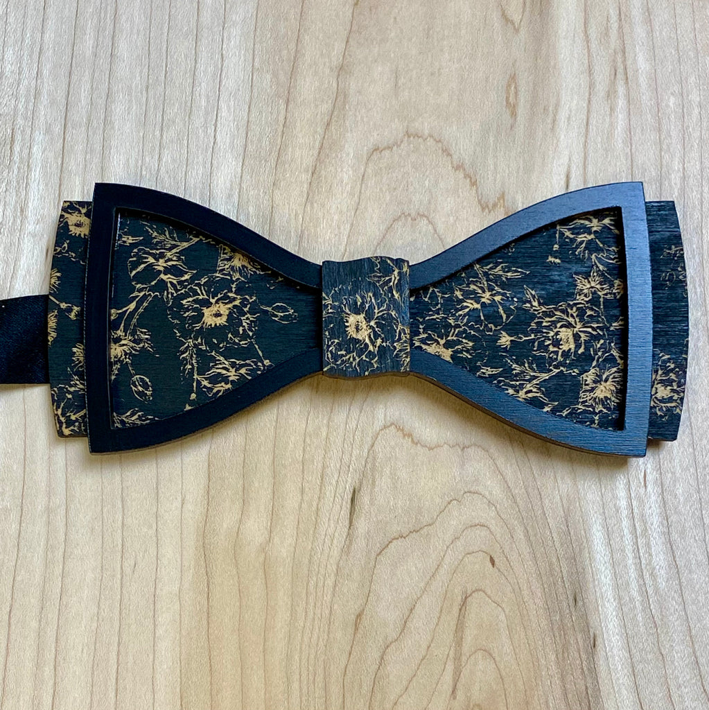 Floriano Black - Floral Design Black Bow Tie