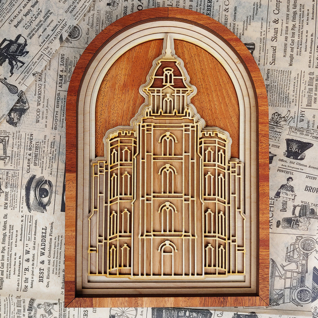 Manti Utah Temple Layered Wood Plaque