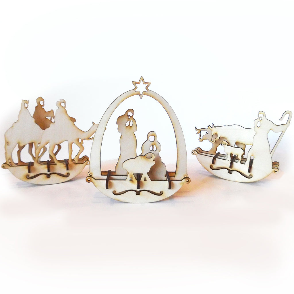 Wooden Christmas Nativity Puzzle Rocker Set