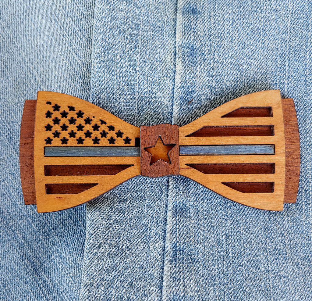 Thin Blue Line - Flag Imagery Wood Bow Tie