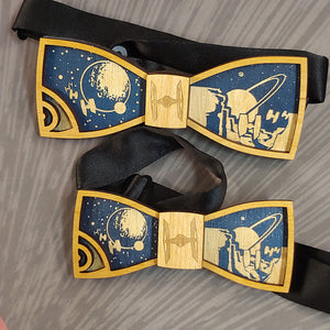 Tionne Adult & Kids Set - Space Scene Wood Bow Tie